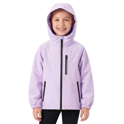 Image of FILOWA Raincoat for Girl Waterproof Rain Jacket Kids Reflective Rain Coat with Hood Lightweight Windbreaker Solid Color Rainwear Hiking Camping Outdoor Waterproof Coat for Child 7-8 years, Purple