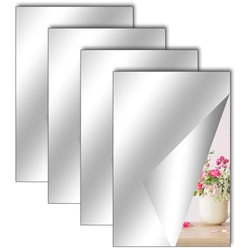 Image of TSLBW 4 Pack Self Adhesive Mirror Stickers 40x30cm Acrylic Mirror Sheets for Wall School Home Livingroom Bathroom Bedroom Decor