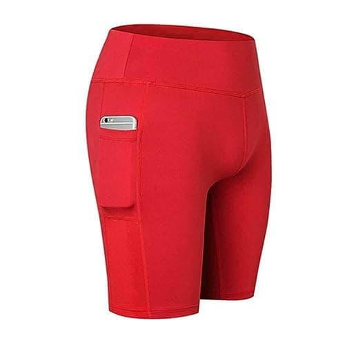 Image of Boolavard Shorts for Women with Pockets – High Waisted Tummy Control Workout Yoga Running Gym Short Pants (XXL, Red)
