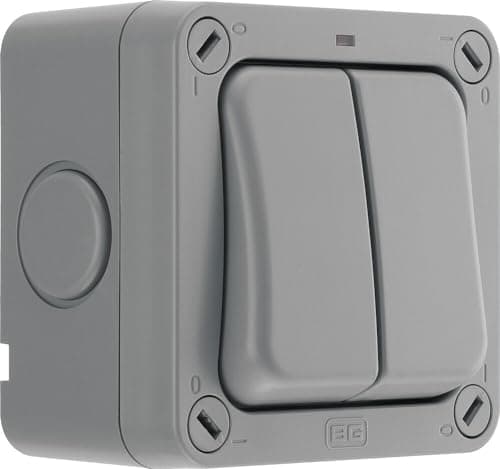 Image of BG Electrical Outdoor Double Switch with LED Indicator, Weatherproof, Grey, Nexus Storm, 2-Way, 20A, IP66 Rated, WP42
