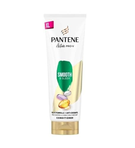 Image of Pantene Pro-V Smooth & Sleek Hair Conditioner, 2x The Nutrients In 1 Use, Strengthen Hair From Within, For Frizzy And Dull Hair, 350ML