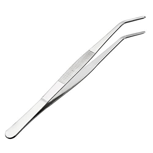 Image of Sourcingmap 10-Inch Stainless Steel Tweezers with Curved Serrated Tip Daily Garden Tool