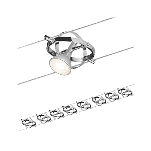 Image of Paulmann 94153 Cable Lighting System – Cardan Set Ceiling Light Metal Wire System for Dimmable GU5.3 LED Lamps - Suitable for Max 8 x 10 Watt Bulbs, Comes Without Bulbs - Matt Chrome