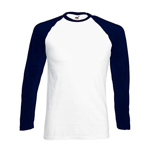 Image of Fruit of the Loom Long Sleeve Baseball Tee Contrast Long Sleeve T-Shirt Multi-Coloured White/Deep Navy Size:L