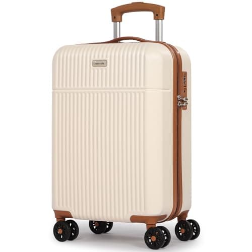 Image of H.yeed Carry on Suitcase ABS Hard Shell Lightweight Small Trolley Travel Cabin Luggage with 4 Double Spinner Wheels TSA Lock for Women, 21" White