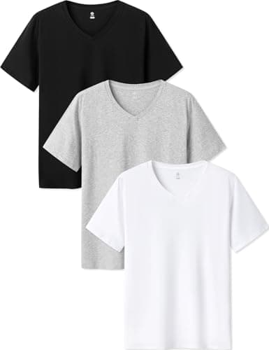 Image of LAPASA 3 Pack Men's Undershirts Premium Stretch Cotton Underwear Shirts Soft Short Sleeve M06 Black, White, Light Grey (v-Neck) S