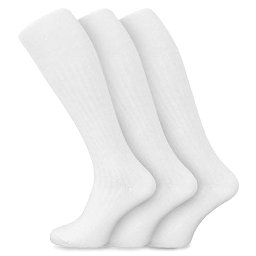 Image of Socksmad Extra Long Mens White Knee High Socks 6-11 Uk, 39-45 - 100% Soft Cotton - 3 Pairs, White