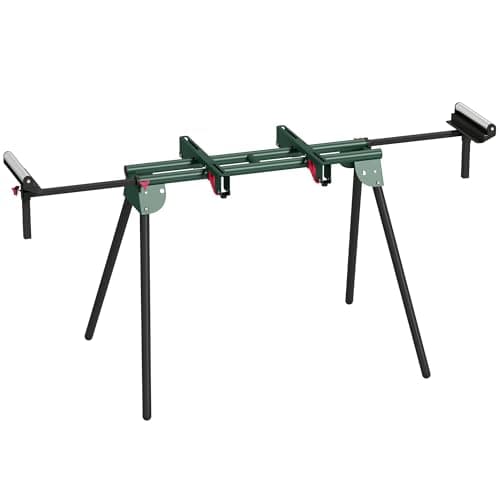 Image of HOMCOM Universal Mitre Saw Stand with Adjustable Rollers and Support Arms, Portable Miter Saw Stand with Folding Legs, Heavy-Duty Height-Adjustable Pull-Out Work Piece Supports, Max Load 150kg, Green