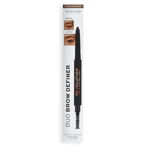 Image of Makeup Revolution Duo Brow Definer Pencil, Add Definition, Includes Brush, Medium Brown