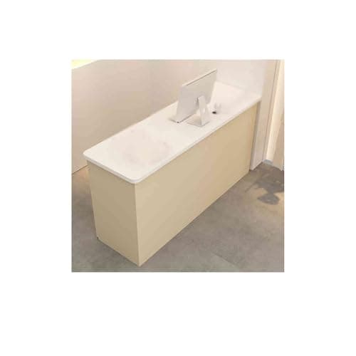 Image of Modern Reception Counter with Drawers - Stylish Front Desk Unit for Retail Lobby Salon & Office - Oak Finish (Apricot White) - Showcase Display & Cash Desk