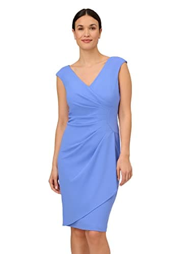 Image of Adrianna Papell Women's Crepe Draped Overlay Dress, Precious Peri, 12