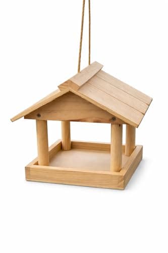 Image of Large Hanging Natural Wood Bird House Feeding Station for Wild Birds Free Standing Garden Table Feeder