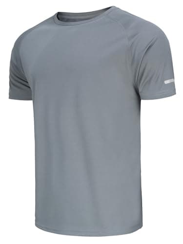 Image of X-thud Workout Mens Shirts - Casual Black Quick Dry Moisture Wicking T-Shirts Crew Neck Short Sleeve for Gym Athletic Grey L
