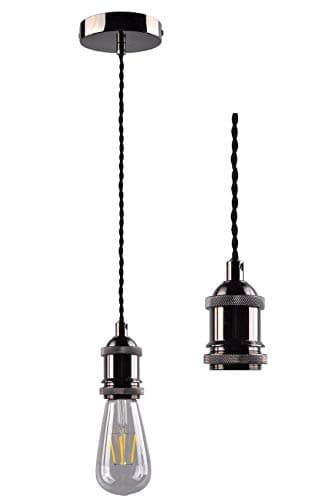 Image of Cozzy Black Nickel Pendant Light, Pendant Ceiling Rose, E27 Pendant Fitting, Ceiling Rose, Twisted Braided Flex, E27 Lamp Holder Suspended Pendant Light Kit - Black Nickel
