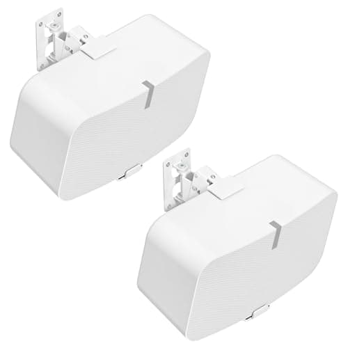 Image of notiela Pair of Heavy Duty Speaker Wall Bracket for Sonos Five & Sonos Play 5 Wall Mount with Tilt & Swivel Adjustment for Sonos Play 5, Sonos Five Wall Mount Bracket, White