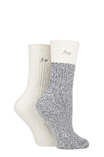 Image of Jeep Ladies Super Soft Cable Knit Boot Socks Pack of 2 Slate/Cream 4-8