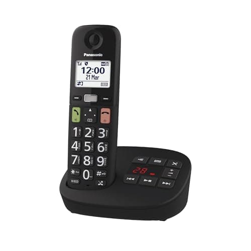 Image of Panasonic KX-TGU130EB Digital Cordless Phone with Answering Machine, Base Unit & 1 Handset, LCD Display, Big Buttons, Fav Call, Hearing Aid Compatible, Black