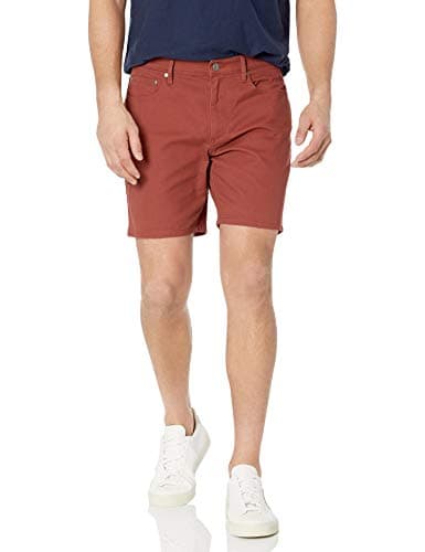 Image of Amazon Essentials Men's Slim Fit 7" (18cm) Stretch 5-Pocket Jean Shorts, Chestnut Brown, 33W