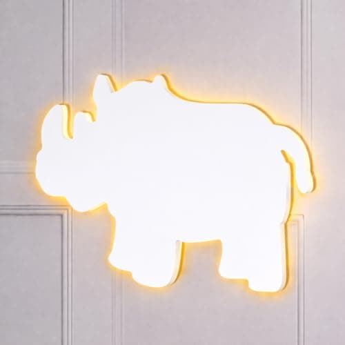 Image of Marco Paul Rhino Safari Nursery Light - Large White Rhino Lamp Pre-lit Battery Operated LED Wall Lights - Night Light for Safari Decorations, Animal Decor, Kids Bedroom Decor & Animal Night Light