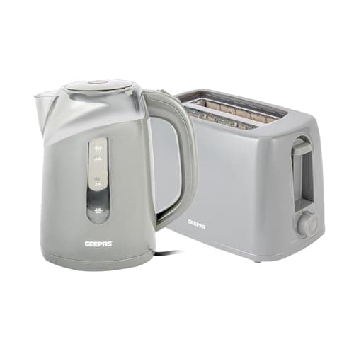 Image of Geepas 650W 2 Slice Bread Toaster & 2200W Illuminating Electric Kettle Combo Set - 1.7L Cordless Jug Kettle for Hot Water Tea, Toaster with 6 Level Browning Control, Cancel - 2 Year Warranty, Grey