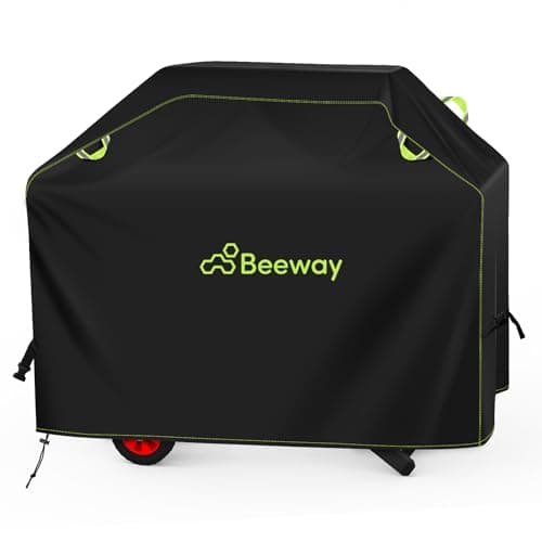 Image of BEEWAY BBQ Cover, Waterproof Barbecue Cover Outdoor fits Gas Grill Weber, Brinkmann, Char Broil - 420D Oxford Fabric, Windproof, Rip-Proof & UV Protection, 145cm x 61cm x 122cm