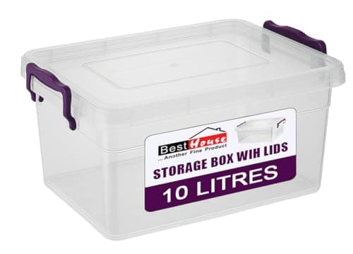 Image of Best House Plastic Storage Box Bins with Lids - Pack of 1 - Heavy Duty, Stackable Clear Container Box Use for Home, office, Kitchen, Toys and Goods (10 Litres)