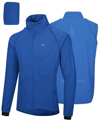 Image of 33,000ft Mens Cycling Jacket Waterproof Breathable Coats Reflective Running Vest with Removable Sleeves Lightweight for Packable Blue M