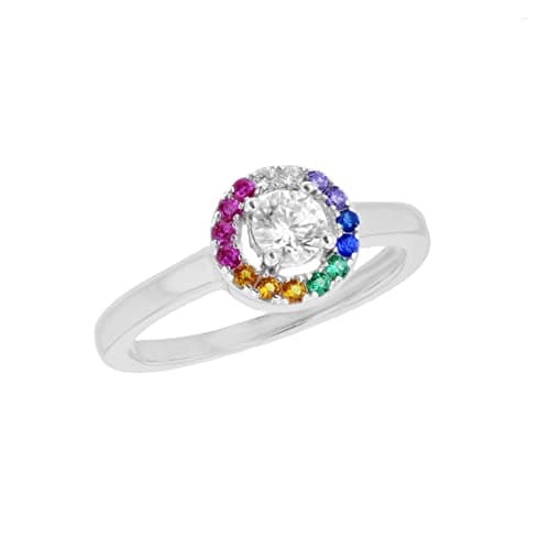 Image of Tuscany Silver Women's Sterling Silver Rhodium Plated Multi-Coloured CZ 8mm Disc Ring #Q