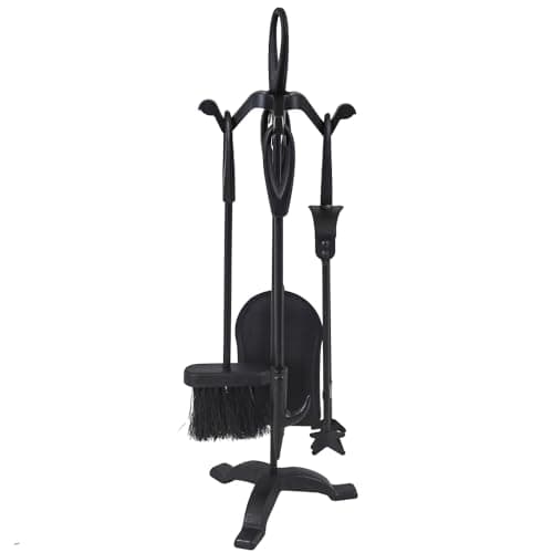 Image of JVL Cotswold Fireside Companion Tool Set, Black/White, 5 Pieces