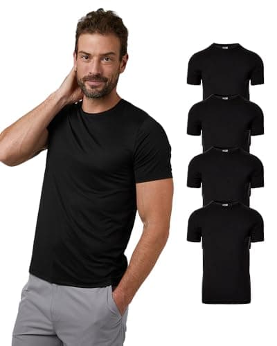 Image of 32 Degrees Mens 4 Pack Cool Quick Dry Active Basic Crew T-Shirt, Black, Large