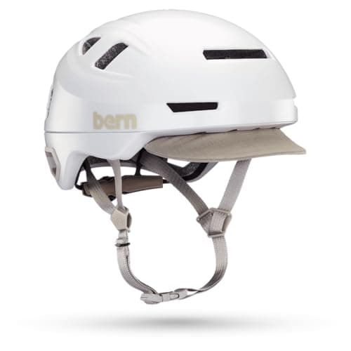 Image of Bern Hudson MIPS Adult Commuter Bike Helmet with Rotational Impact Safety?Adjustable Safety Light Included?For Bikes, E Scooters, E Bikes +?EN1078 Certified?Medium?Satin White