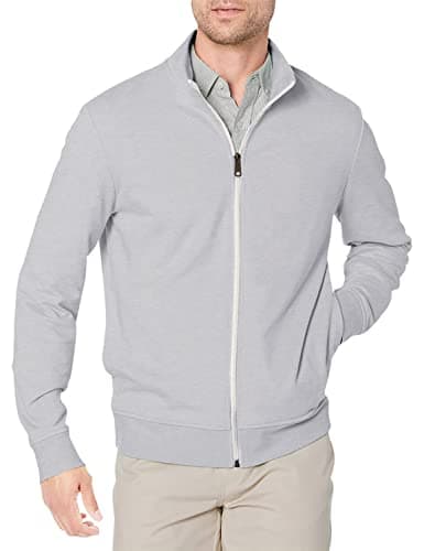 Image of Amazon Essentials Men's Lightweight French Terry Full-Zip Mock Neck Sweatshirt, Light Grey Heather, L