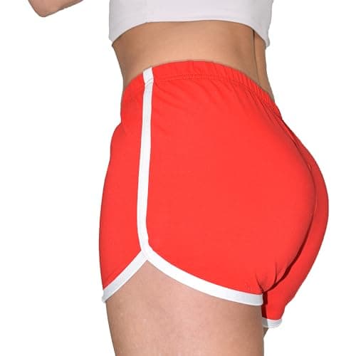 Image of Women's Premium Quality Cotton Running Shorts - Breathable, Lightweight & Quick Dry - Perfect for Exercise, Training, Gym Workouts & Daily Wear (UK, Alpha, L, Regular, Regular, Red)