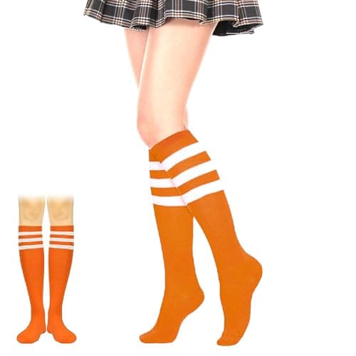 Image of ALUNME Womens Knee High Socks for Women Knee Socks for Women Long Sock Woman Tube Sock Halloween Accessories Cotton (Orange)