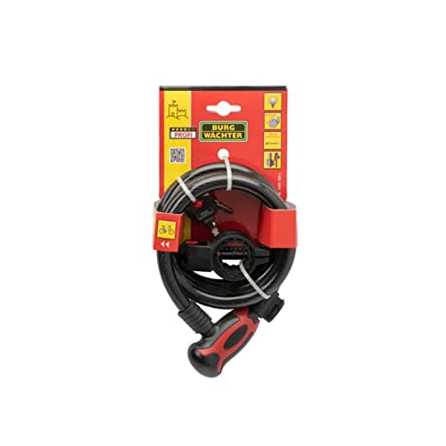 Image of BURG-WÄCHTER Spiral Cable Lock with Lighted Keys, incl. 2 Keys, with Mounting Bracket, Auto-Locking, Length: 150 cm, 1345 150 L, Color Sorted