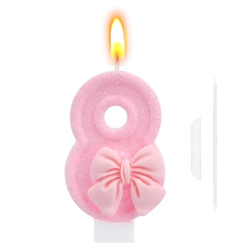Image of 8th Birthday Cake Topper, Pink Butterfly Happy Birthday Candle, Number 8 Candles, Glittering Cake Toppers Candles for Girls Theme Party Family Gathering Decorations(Number 8)