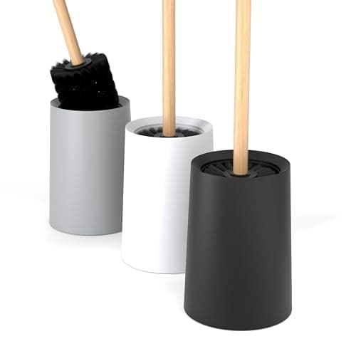 Image of SAVEGA – Toilet Brush with Bamboo Handle & Nylon Bristles – XL WC Brush 46 cm – Elegant Toilet Brush Set with Plastic Holder – Modern Bathroom Accessory (Black)