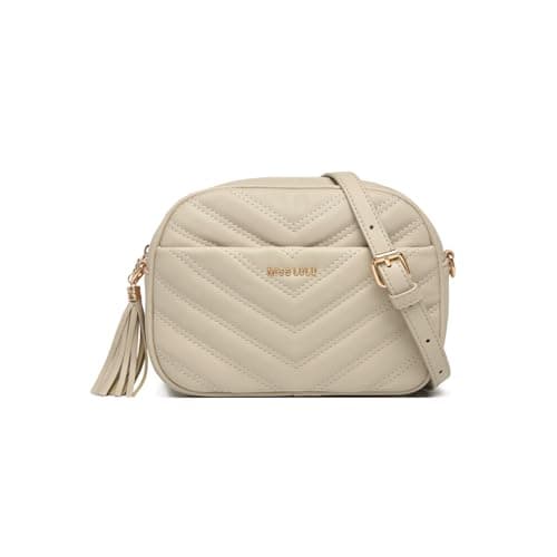 Image of Miss Lulu Small Cross Body Bags for Women, Anti-Theft Black Handbag for Travel, PU Leather with Adjustable Strap, V-Shaped Pattern & Tassel Detail