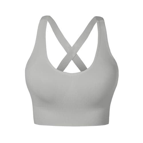 Image of Nabawa Sports Bra for Women Unpadded Medium Support Criss Cross Back Strappy Sports Bras Seamless High Impact Yoga Workout Bra Gym Activewear Top,Grey
