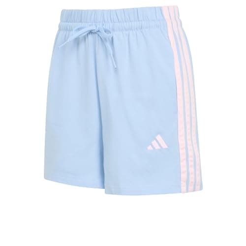 Image of adidas Women's Essentials 3-Stripes Cotton Shorts, Glow Blue/Clear Pink, S