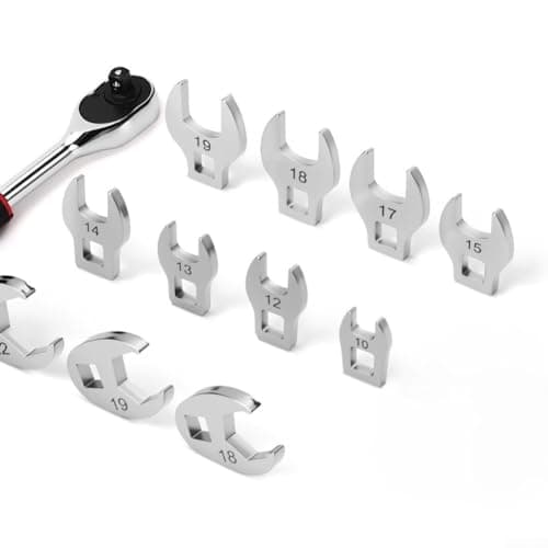 Image of Besttoolifes 10PC 3/8" Drive Metric Crowfoot Wrench Set, Open End Crowsfoot Spanner Set, Metric Sizes 10-22mm,With Clip-on Organizer For Mechanics Automotive Repair Work