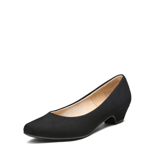 Image of DREAM PAIRS Womens Mid Block Heels Ladies Low Court Shoes Party Wedding Shoes Round Toe Pumps Mila,Size 8,Black/Suede,Mila