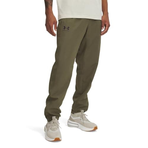 Image of Under Armour Men's Rival Woven Windbreaker Pant, Weather-Resistant Tracksuit Bottoms, Lightweight and Comfortable Men's Joggers,Marine OD Green/Marine OD Green/Black,LG