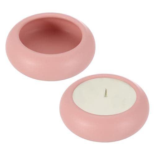 Image of sourcing map Pebble Tealight Candle Jars, 2 Pack Handcrafted Ceramic Tea Light Holder for Home Decor, Garden, Table Centerpiece, Wedding, Desk Shelf Decor, Pink
