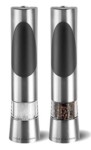 Image of Cole & Mason Richmond Electric Salt and Pepper Mills, Adjustable Grind Mechanism, Chrome/Acrylic, 215 mm, Gift Set, Includes 2 x Electric Grinders