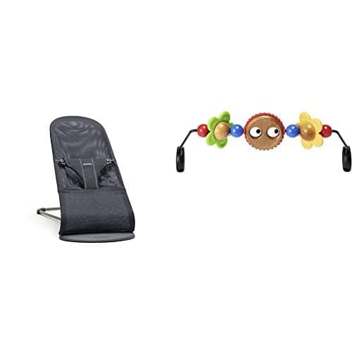 Image of BabyBjörn Bouncer Bliss, Dark Grey Frame, Mesh, Anthracite & Toy for Bouncer, Googly Eyes