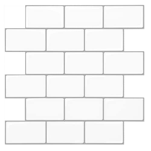 Image of Art3d 12"x12" Stick on Tiles, 10-Pack Peel and Stick Subway Tiles Backsplash, Shiny White Self-Adhesive Wall Tiles for Home Kitchen, Bathroom, Living Room