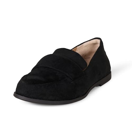 Image of Amazon Essentials Women's Soft Moccasins Toe Loafer, Black Faux Microsuede, 5.5 UK