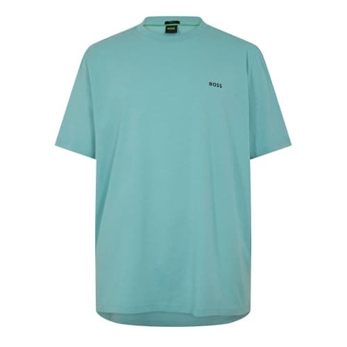 Image of BOSS Mens Green T-Shirt with Logo Design Stretch Cotton Aqua 445 L