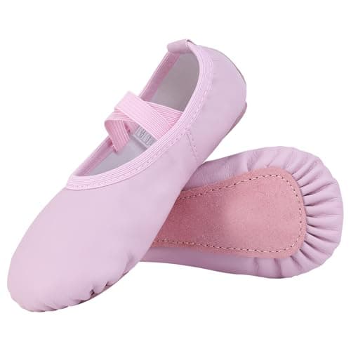 Image of Acfoda Ballet Shoes for Girls PU Leather Full Sole Dance Flats with Elastic Straps Ballerina Slippers Gymnastics Yoga Women Adults Pink 5 UK